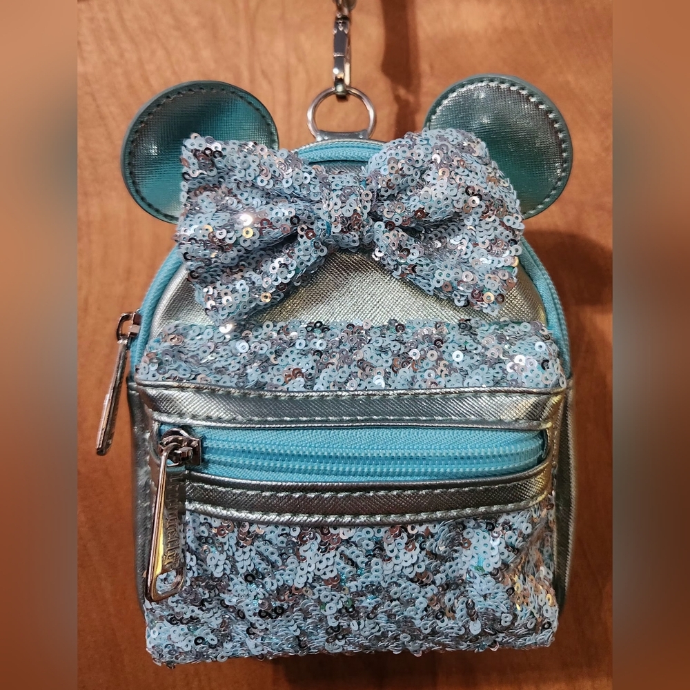 Loungefly Disney Parks Minnie Mouse Sequin Arendelle Aqua Mini Wristlet